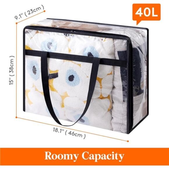 4 Pack Clear Clothes Storage Bags,40L Plastic Blanket Storage Bag,Vinyl Foldable - Picture 4 of 7
